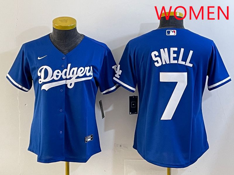 Women Los Angeles Dodgers #7 Snell Blue Game 2025 Nike MLB Jersey style 5->women mlb jersey->Women Jersey